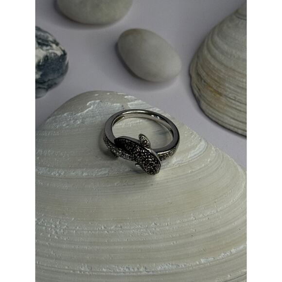 925 Sterling Silver Dolphin Diamond Ring Size 7 - Picture 6 of 9